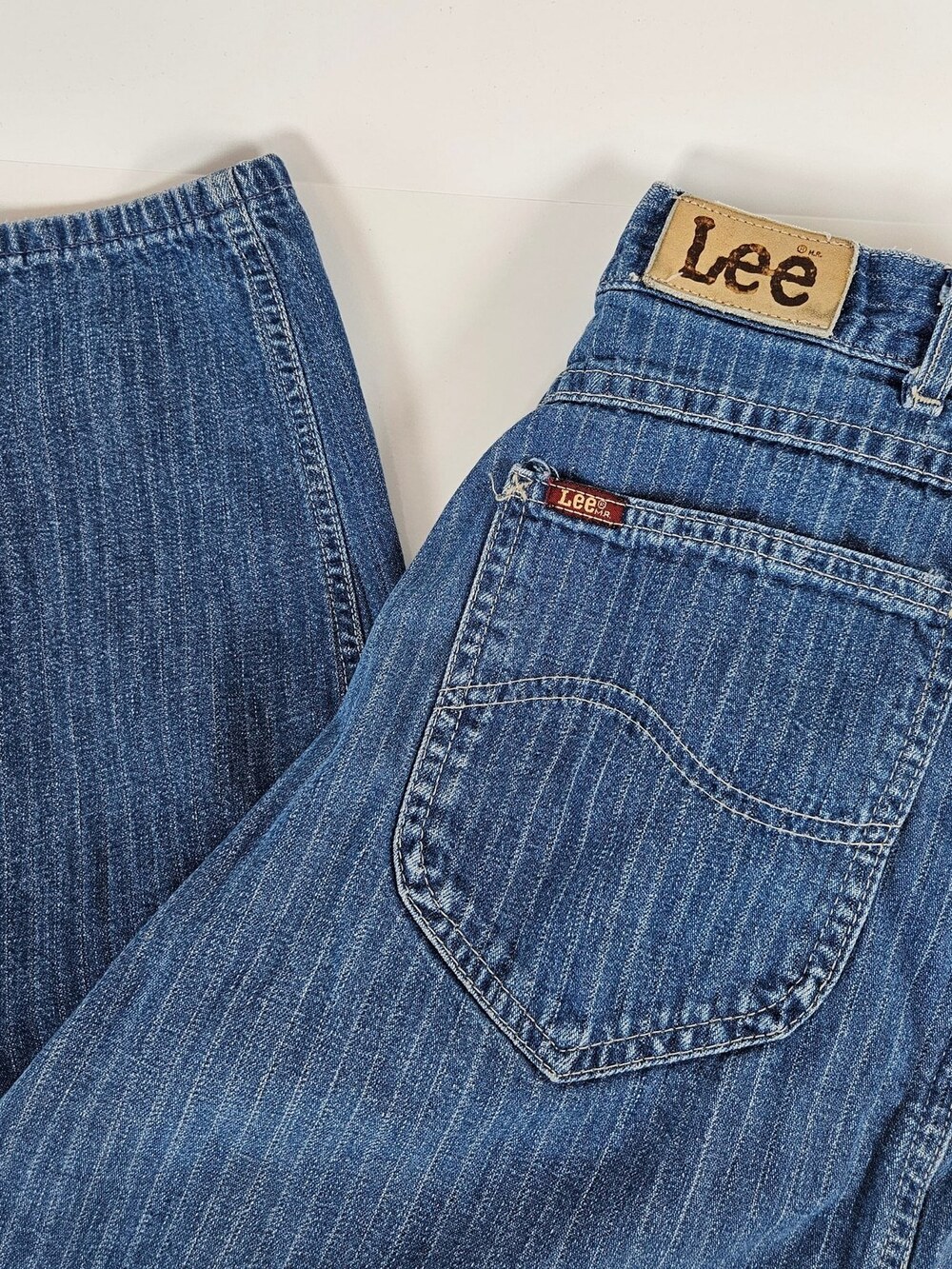 Lee Riders High-Rise Pleated Tapered Jeans Pinstripes Women's Size 13 *Fits 4